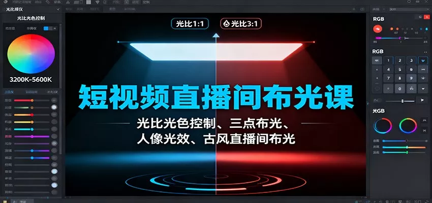短视频直播间布光课：光比光色控制、三点布光、人像光效、古风直播间布光 - 轻创社