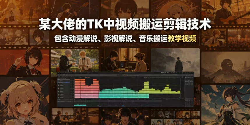 某大佬的TK中视频搬运剪辑技术，包含动漫解说、影视解说、音乐搬运教学视频 - 轻创社