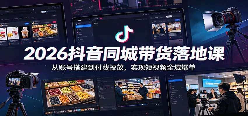 2026抖音同城带货落地课：从账号搭建到付费投放，实现短视频全域爆单 - 轻创社