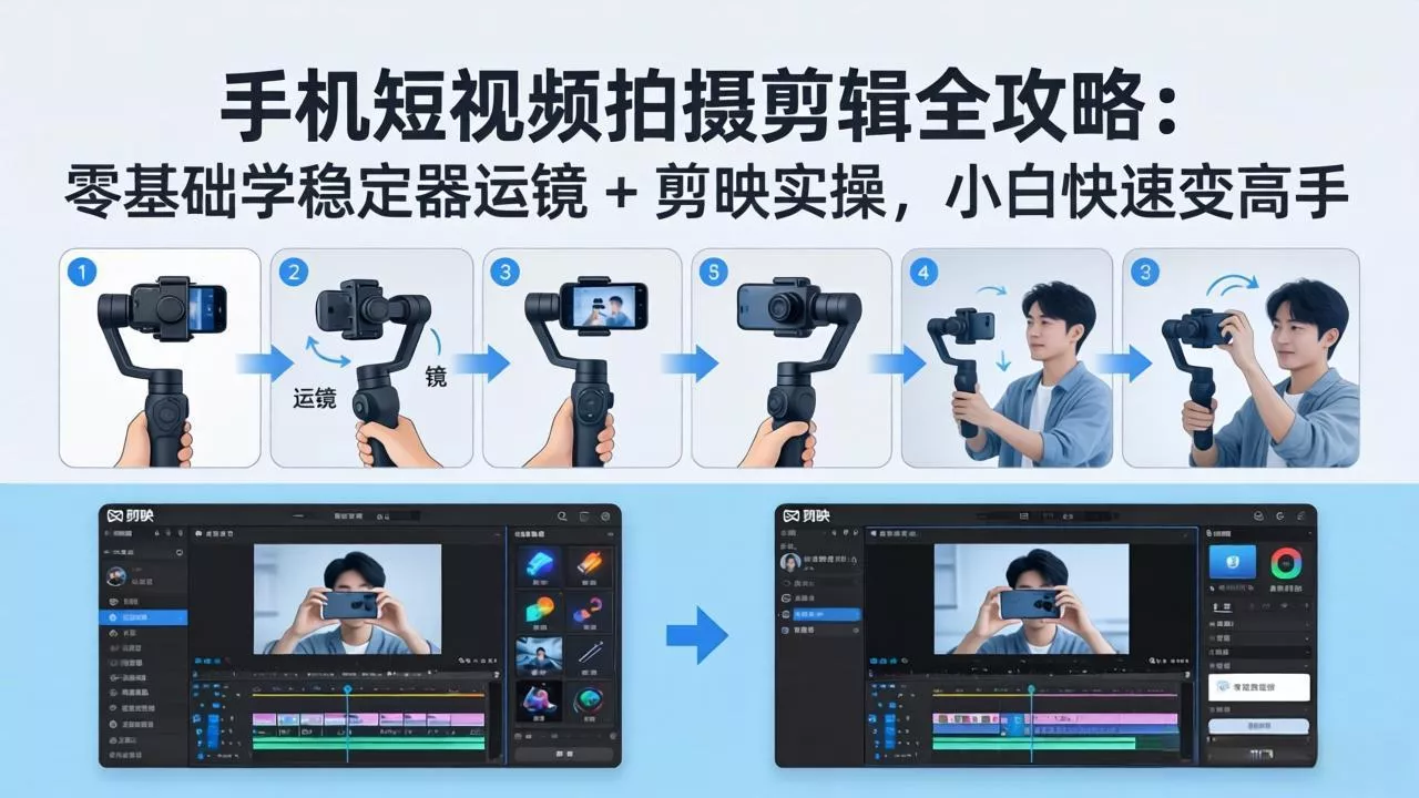 手机短视频拍摄剪辑全攻略：零基础学稳定器运镜 + 剪映实操，小白快速变高手 - 轻创社
