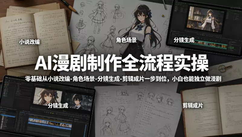 AI漫剧制作全流程实操，零基础从小说改编-角色场景-分镜生成-剪辑成片一步到位，小白也能独立做漫剧 - 轻创社