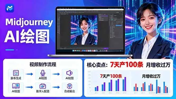 AI绘图照片开口说话视频制作：Midjourney+数字人，7天产100条月增收过万 - 轻创社