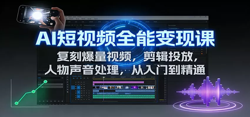AI短视频全能变现课：复刻爆量视频，剪辑投放，人物声音处理，从入门到精通 - 轻创社