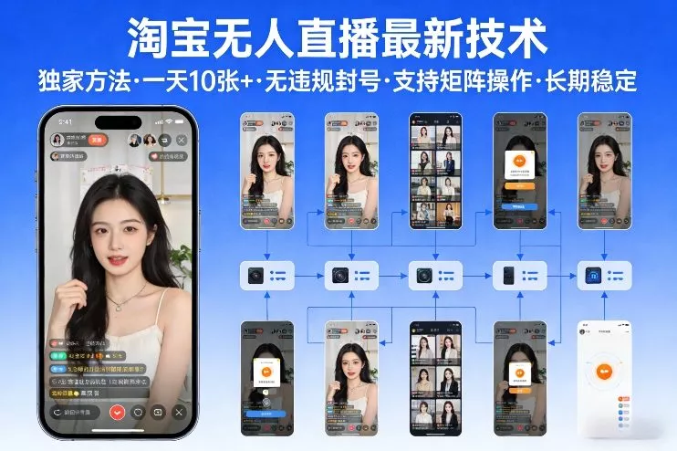 淘宝无人直播【最新技术】，独家方法，一天搞10张+，无违规封号，支持矩阵操作，长期稳定【内部揭秘】 - 轻创社
