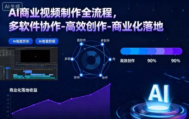AI商业视频制作全流程，多软件协作-高效创作-商业化落地 - 轻创社
