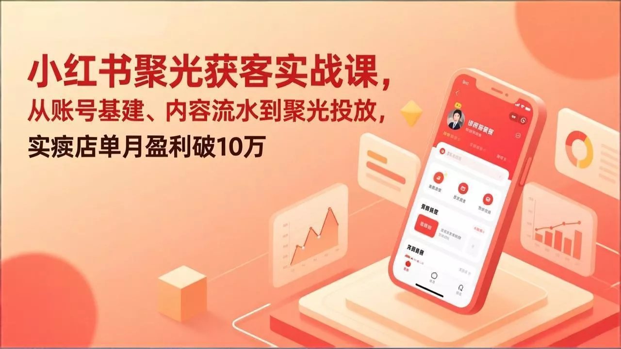 小红书聚光获客实战课，从账号基建、内容流水到聚光投放，实体店单月盈利破10万 - 轻创社