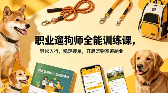 职业遛狗师全能训练课，轻松入行，稳定接单，开启宠物赛道副业 - 轻创社