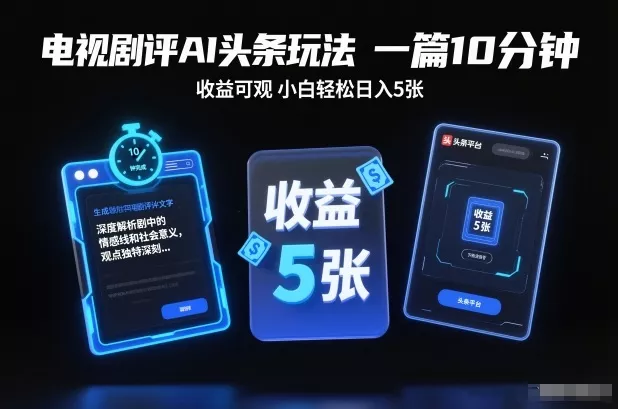 电视剧评AI头条玩法，一篇10分钟，收益可观，小白轻松日入5张+【独家】 - 轻创社