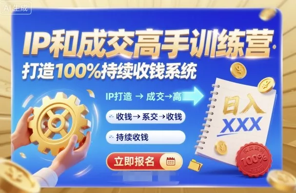带你成为IP和成交高手的训练营,打造100%持续收钱系统