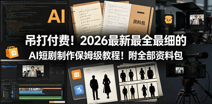 吊打付费！2026最新最全最细的AI短剧制作保姆级教程！附全部资料包 - 轻创社