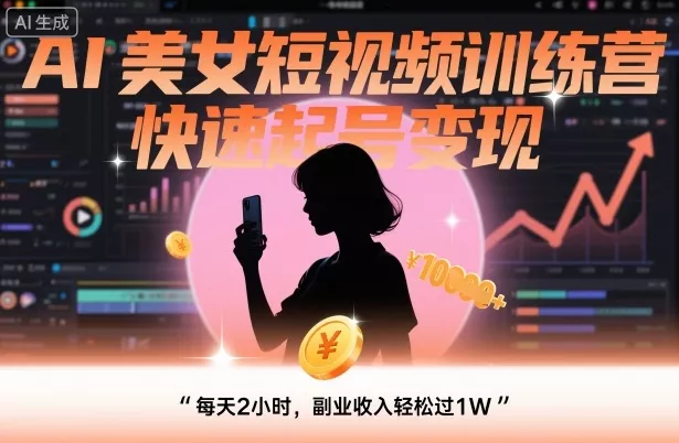 AI美女短视频训练营，快速起号变现，每天2小时，副业收入轻松过1W - 轻创社