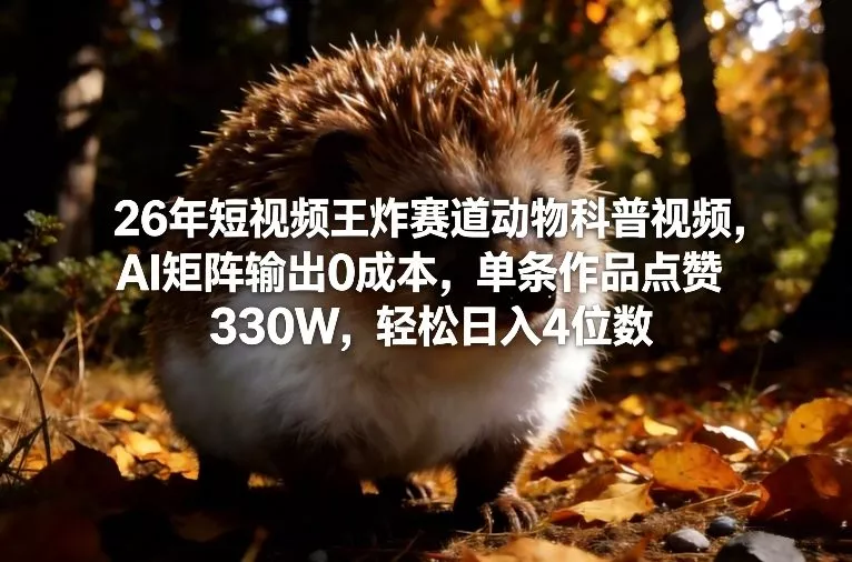 26年短视频王炸赛道动物科普视频，AI矩阵输出0成本，单条作品点赞330W，轻松日入4位数 - 轻创社
