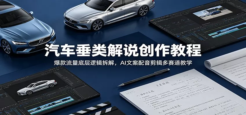 汽车垂类解说创作教程：爆款流量底层逻辑拆解，AI文案配音剪辑多赛道教学 - 轻创社
