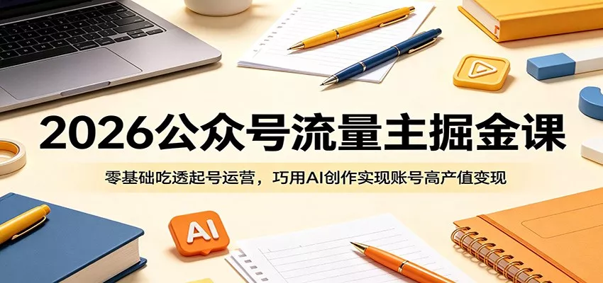 2026公众号流量主掘金课：零基础吃透起号运营，巧用AI创作实现账号高产值变现 - 轻创社