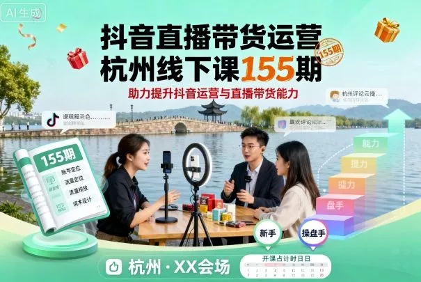 抖音直播带货运营杭州线下课155期，助力提升抖音运营与直播带货能力 - 轻创社