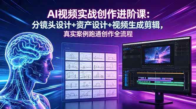 AI视频实战创作进阶课：分镜头设计+资产设计+视频生成剪辑，真实案例跑通创作全流程 - 轻创社