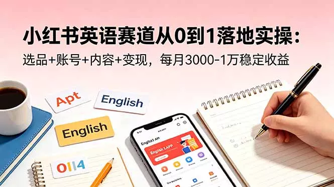 小红书英语赛道从0到1落地实操：选品+账号+内容+变现，每月3000-1万稳定收益 - 轻创社