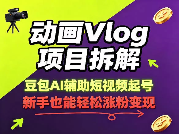 动画Vlog项目拆解，豆包AI辅助短视频起号，新手也能轻松涨粉，43条作品涨粉8.3W - 轻创社