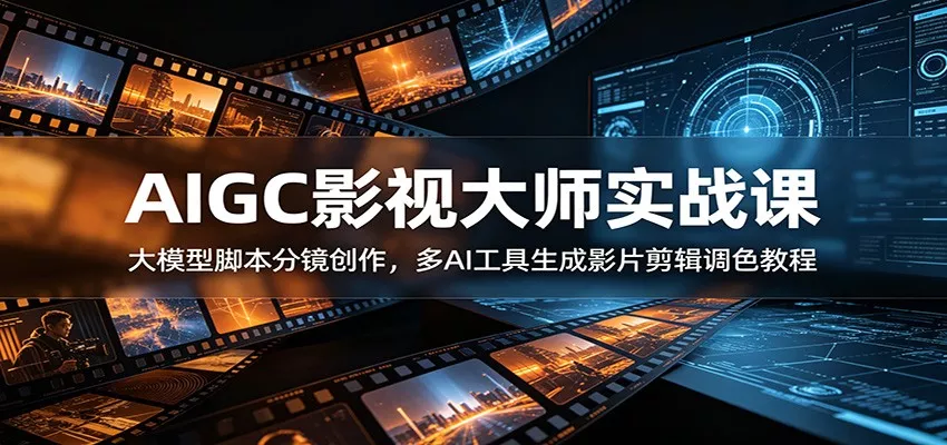 AIGC影视大师实战课：大模型脚本分镜创作，多AI工具生成影片剪辑调色教程 - 轻创社