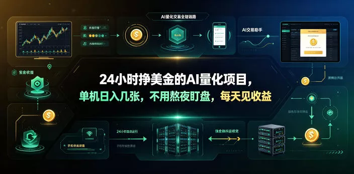 24小时挣美金的AI量化项目，单机日入几十美刀，不用熬夜盯盘，每天见收益【揭秘】 - 轻创社
