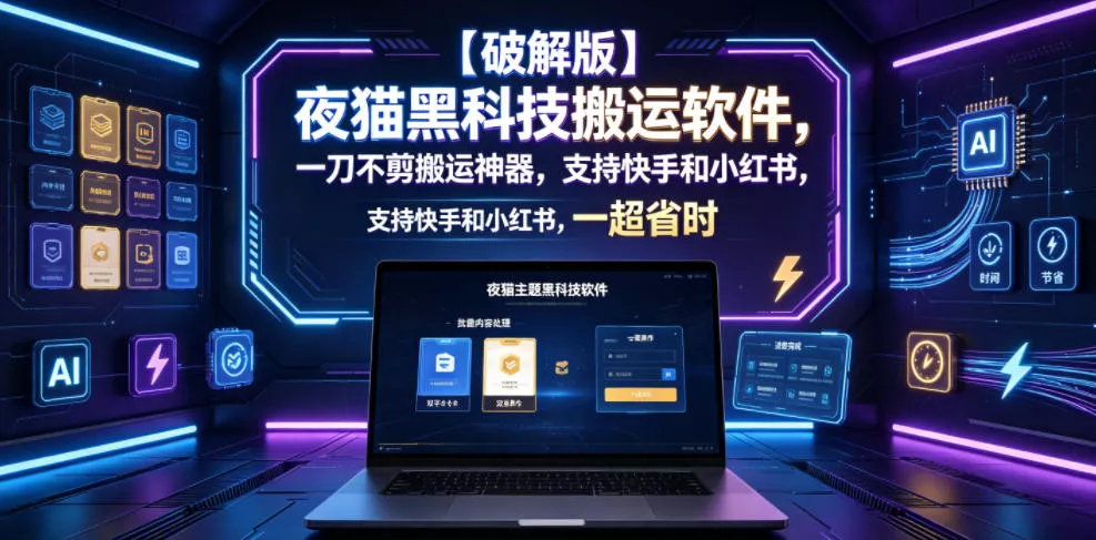 【破解版】夜猫黑科技搬运软件，一刀不剪搬运神器，支持快手和小红书，一键搬运超省时！ - 轻创社