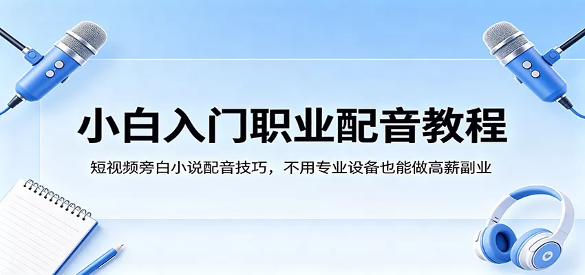 小白入门职业配音教程，短视频旁白小说配音技巧，不用专业设备也能做高薪副业 - 轻创社