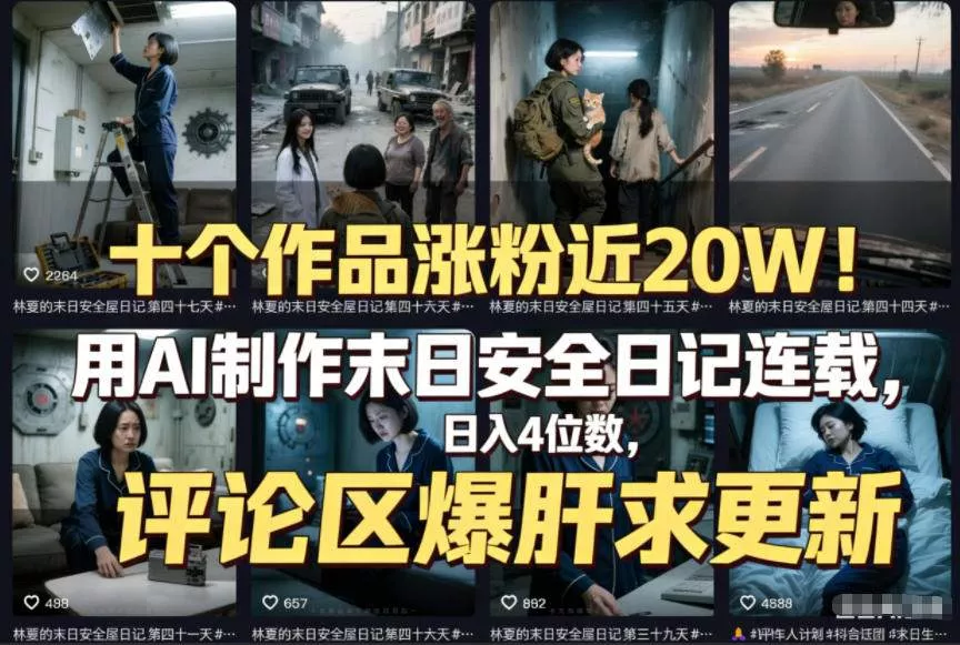 十个作品涨粉近20W！用AI制作末日安全日记连载，日入4位数，评论区爆肝求更新(附详细步骤) - 轻创社