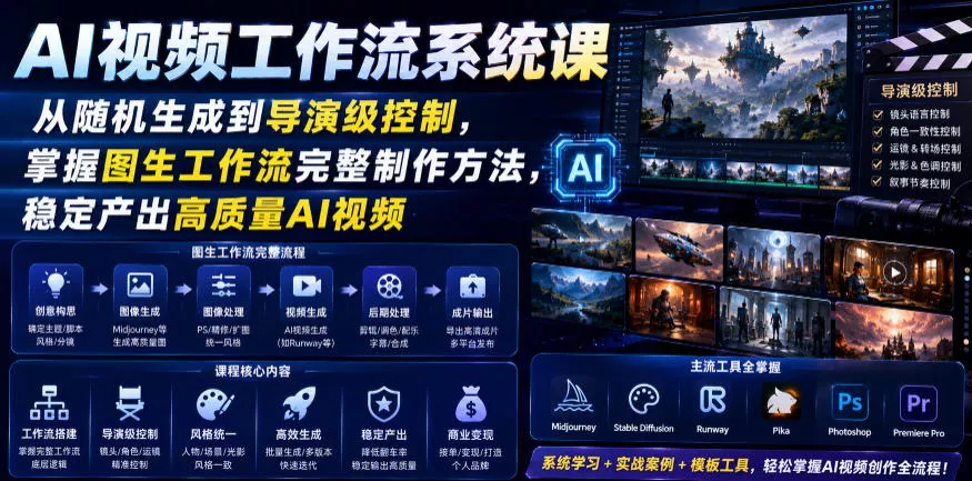 AI视频工作流系统课，从随机生成到导演级控制，掌握图生工作流完整制作方法，稳定产出高质量AI视频 - 轻创社