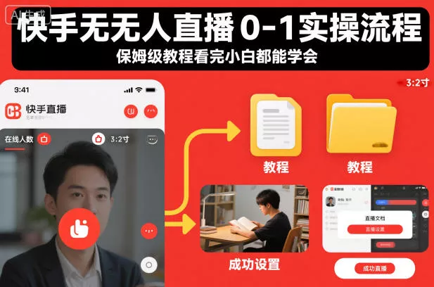 快手无人直播0-1实操流程，保姆级教程看完小白都能学会 - 轻创社