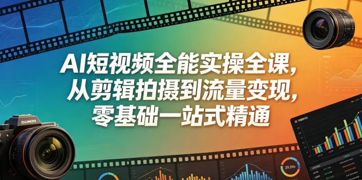 AI短视频全能实操全课，从剪辑拍摄到流量变现，零基础一站式精通 - 轻创社