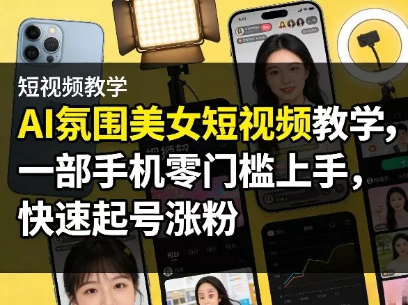 AI氛围美女短视频教学，一部手机零门槛上手，快速起号涨粉 - 轻创社