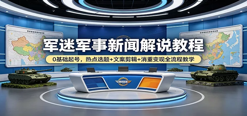 军迷军事新闻解说教程：0基础起号，热点选题+文案剪辑+消重变现全流程教学 - 轻创社