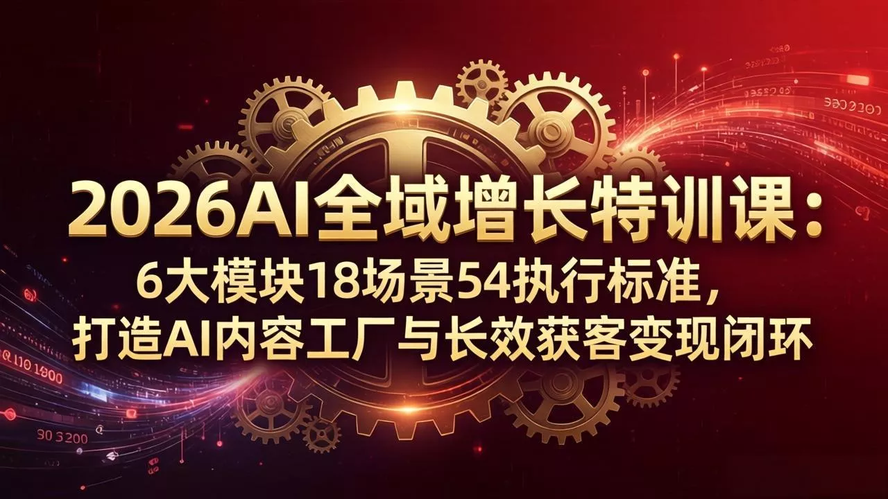 2026AI全域增长特训课:6大模块18场景54执行标准,打造AI内容工厂与长效获客变现闭环 2026AI全域增长特训课:6大模块18场景54执行标准,打造AI内容工厂与长效获客变现闭环