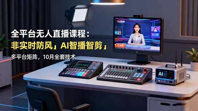 全平台无人直播课程：非实时防风＋AI智播智剪＋多平台矩阵，10月全套技术 - 轻创社