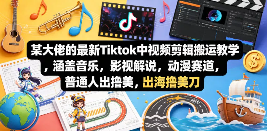 某大佬的最新Tiktok中视频剪辑搬运教学，涵盖音乐，影视解说，动漫赛道，普通人出海撸美刀 - 轻创社