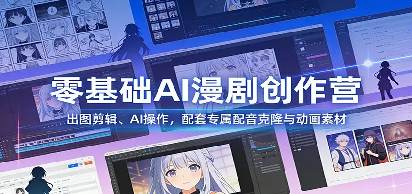 零基础AI漫剧创作营：出图剪辑、AI操作，配套专属配音克隆与动画素材 - 轻创社
