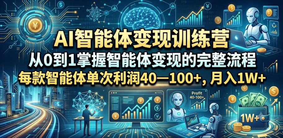 AI智能体变现训练营，从0到1掌握智能体变现的完整流程，每款智能体单次利润40—100+，月入1W+ - 轻创社