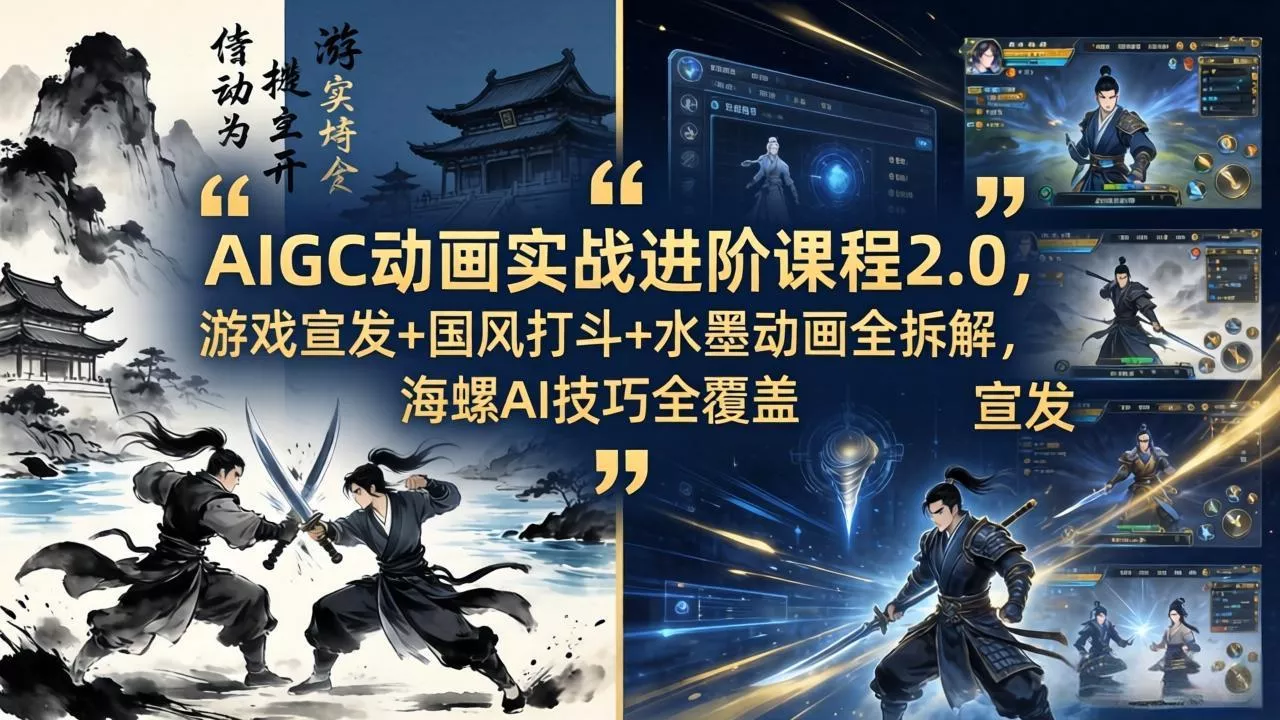 AIGC动画实战进阶课程2.0,游戏宣发+国风打斗+水墨动画全拆解,海螺AI技巧全覆盖 AIGC动画实战进阶课程2.0,游戏宣发+国风打斗+水墨动画全拆解,海螺AI技巧全覆盖