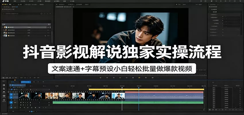 抖音影视解说独家实操流程，文案速通+字幕预设小白轻松批量做爆款视频 - 轻创社
