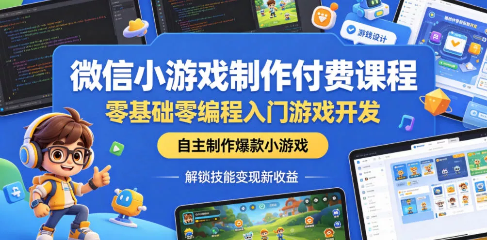 微信小游戏制作付费课程，零基础零编程入门游戏开发，自主制作爆款小游戏，解锁技能变现新收益 - 轻创社