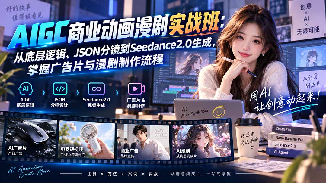AIGC商业动画漫剧实战班-更新：从底层逻辑、JSON分镜到Seedance2.0生成，掌握广告片与漫剧制作流程 - 轻创社
