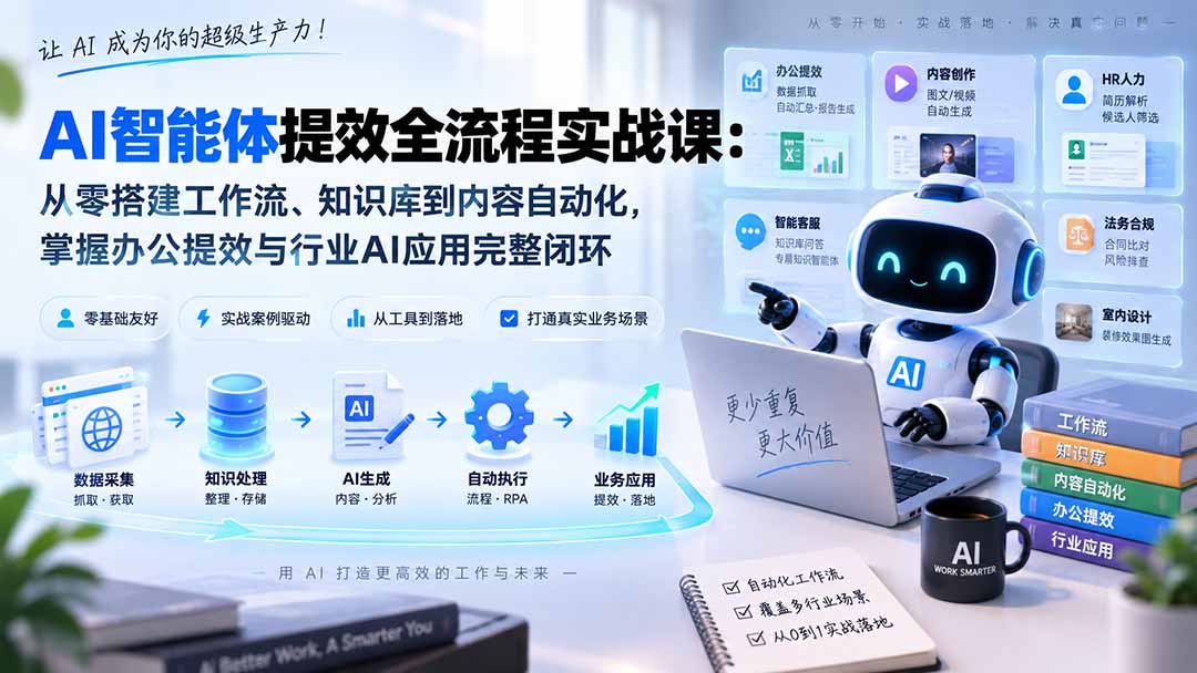 AI智能体提效全流程实战课：从零搭建工作流、知识库到内容自动化，掌握办公提效与行业AI应用完整闭环 - 轻创社