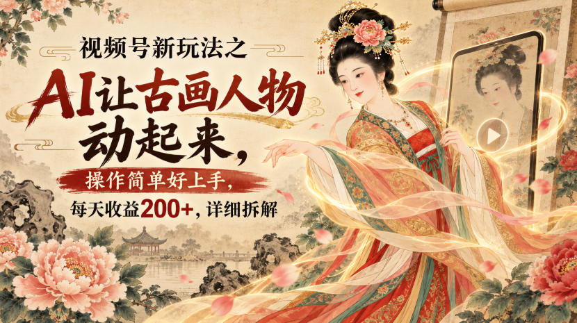 视频号新玩法之AI让古画人物动起来，操作简单好上手，每天收益200+，详细拆解 - 轻创社