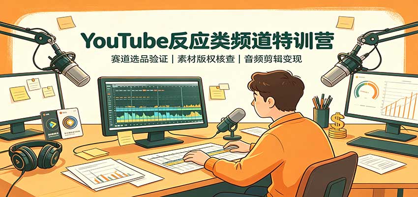 YouTube反应类频道特训营：赛道选品验证，素材版权核查，音频剪辑变现 - 轻创社