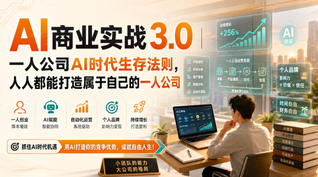 AI商业实战3.0｜一人公司AI时代生存法则，人人都能打造属于自己的一人公司 - 轻创社