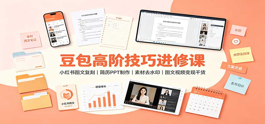 豆包高阶技巧进修课：小红书图文复刻，简历PPT制作，素材去水印，图文视频变现干货 - 轻创社