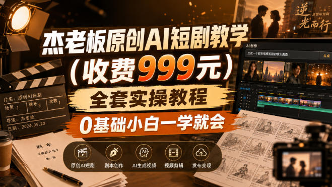 杰老板原创AI短剧教学(收费999元)，全套实操教程，0基础小白一学就会，非搬运技术 - 轻创社