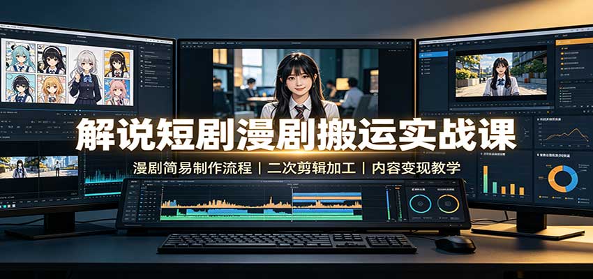 解说短剧漫剧搬运实战课：漫剧简易制作流程，二次剪辑加工，内容变现教学 - 轻创社