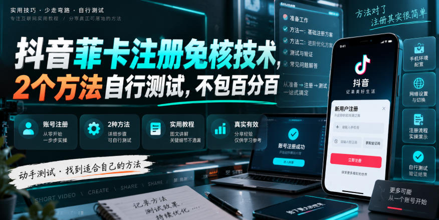 抖音菲卡注册免核技术，2个方法自行测试，不包百分百 - 轻创社
