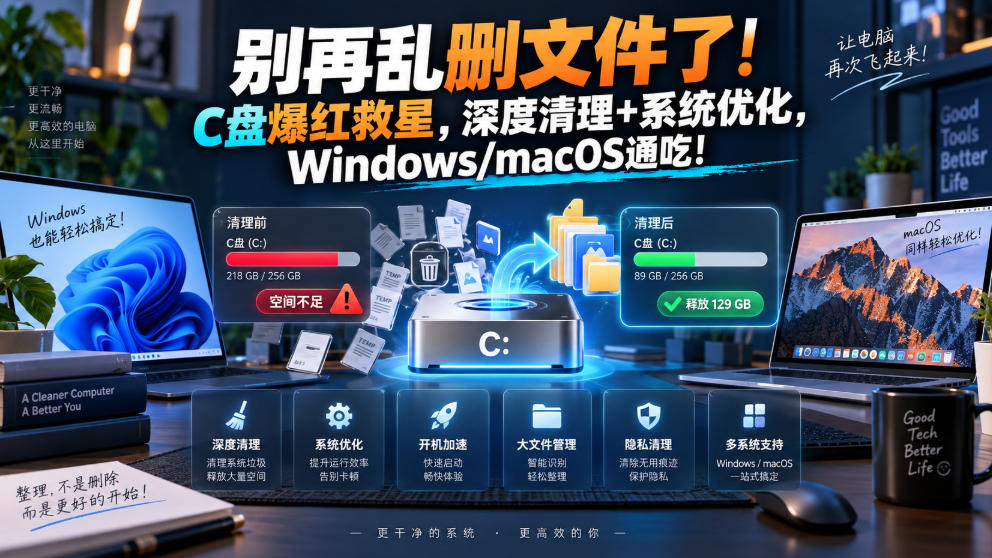 别再乱删文件了！C盘爆红救星，深度清理+系统优化，Windows/macOS通吃！ - 轻创社